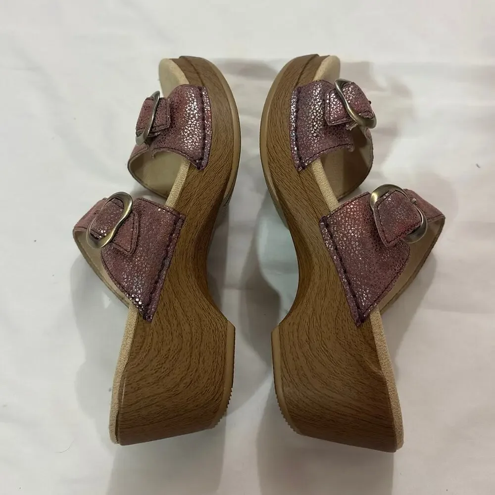 Dansko Womens 38 8 Sophie Iridescent Slide Sandal Buckle Strap Metallic Comfy